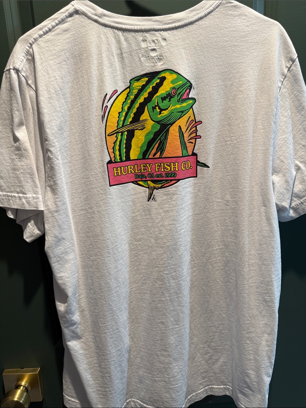 Hurley White Tee with Bright Green & Yellow Mahi Graphic